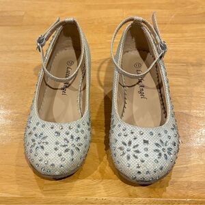 Little Angel Sophie Silver Rhinestone & Glitter Wedge Heel Sz 12 Kids DressShoes